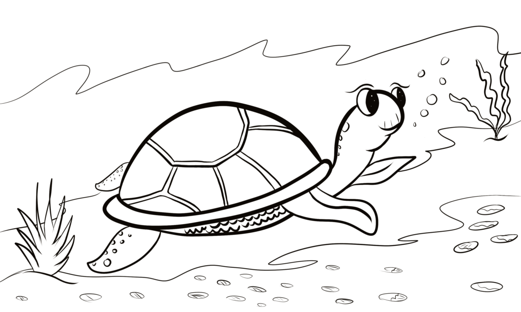 Żółw na dnie oceanu – kolorowanka dla dzieci