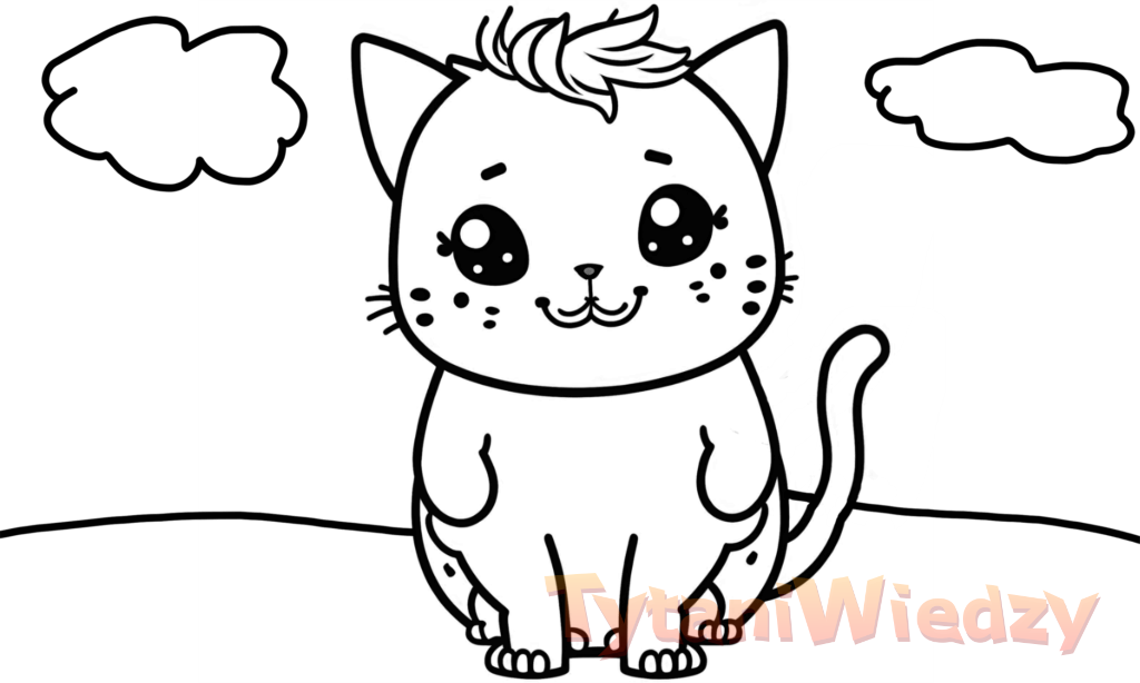 Szczęśliwy kotek na polanie - Kolorowanka dla dzieci online