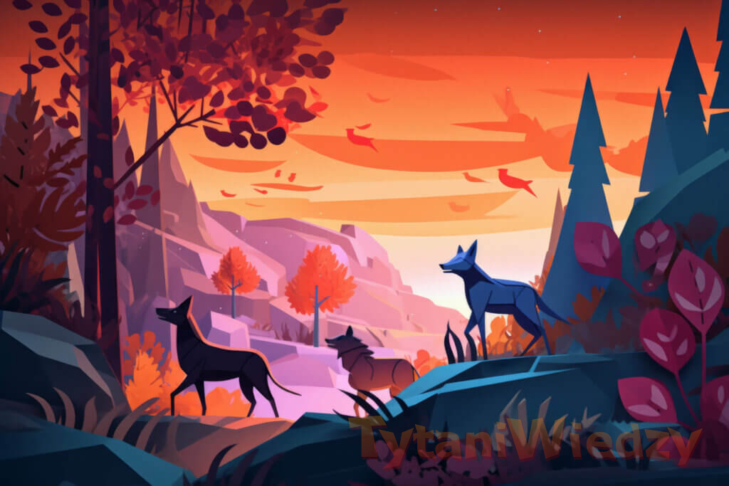 Kolorowa ilustracja lasu z wilkami