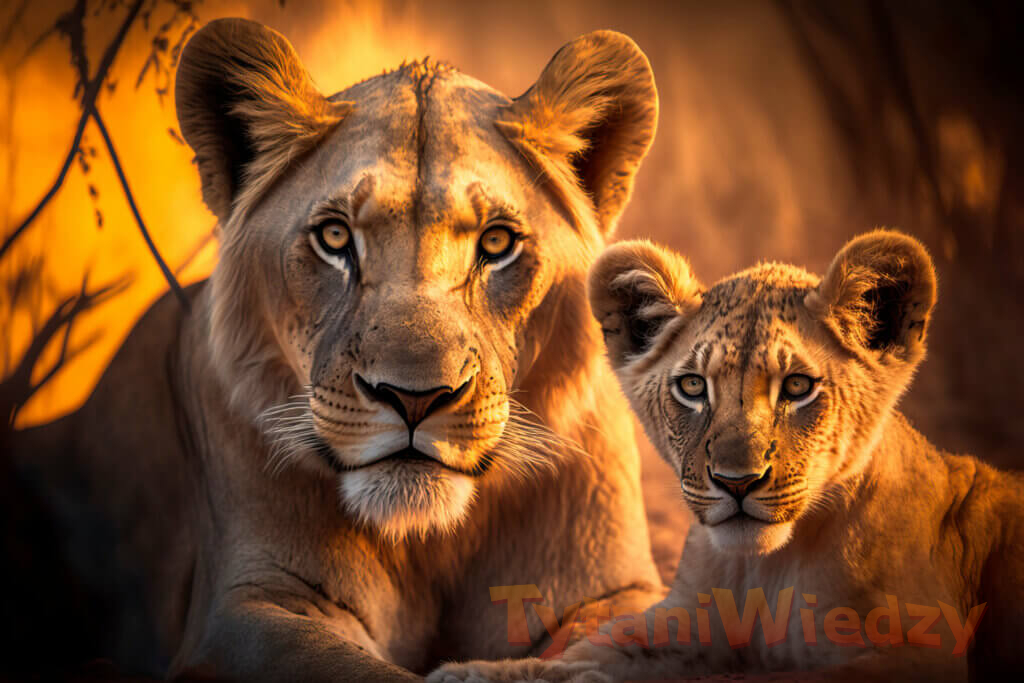 Szczęśliwa lwica z swoim dzieckiem