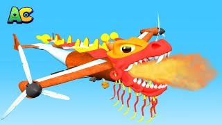 Animacars – chiński nowy rok: orzeł samolot jest smokiem!! – kreskówki z pojazdami i zwierzakami