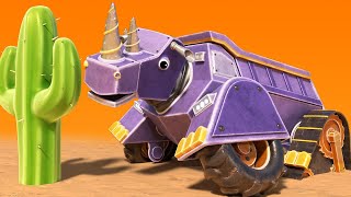 Animacars – nosorożec wywrotka uwięziony na pustyni – kreskówki dla dzieci z pojazdami i zwierzakami