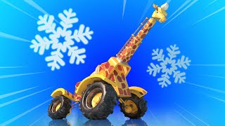 Animacars – zima: źyrafa dźwig ślizga się na lodzie – kreskówki dla dzieci z pojazdami i zwierzakami