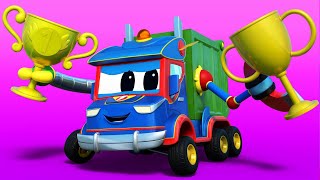 Bajki o samochodach dla dzieci – wyścig dwóch śmieciarek – super ciężarówka w mieście samochodów !