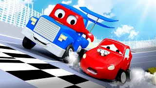 Bajki o samochodach dla dzieci – wyścigówka – carl super ciężarówka – miasto samochodów