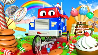 Carl super ciężarówka – cukierkowóz – mieście samochodów  bajki dla dzieci