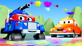 Carl super ciężarówka – czołg karl – mieście samochodów  bajki dla dzieci