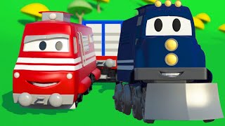 Carl super ciężarówka – lokomotywa – mieście samochodów  bajki dla dzieci