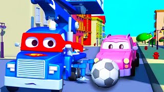 Carl super ciężarówka – piłka nożna – mieście samochodów  bajki dla dzieci