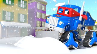 Carl super ciężarówka – sam odśnieżarka – mieście samochodów  bajki dla dzieci