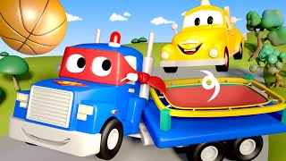 Carl super ciężarówka – trampolinowóz – mieście samochodów  bajki dla dzieci