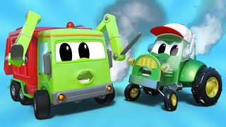 Dzień świętego patryka: traktor i śmieciarka mają wypadek! – super ciężarówka w mieście samochodów !