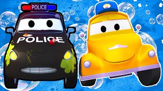 Lakiernia toma – matt radiowóz policyjny – miasto samochodów bajki samochodowe dla dzieci