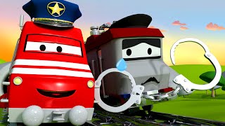 Lokomotywa troy – pociąg policyjny – miasto samochodów bajki dla dziecia