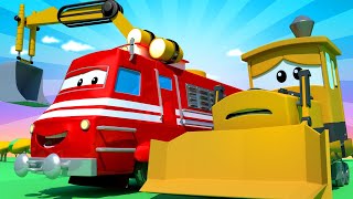 Lokomotywa troy – pociąg ratownik pomaga bobbiemu spycharce – miasto samochodów bajki dla dziecia