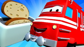 Lokomotywa troy – pociąg toster – bijemy rekord guinessa! – miasto samochodów bajki dla dziecia