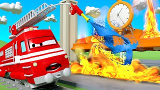 Lokomotywa troy – troy strażak gasi pożar! – miasto samochodów bajki dla dziecia