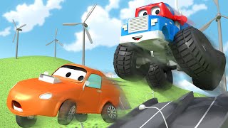 Monster truck – carl super ciężarówka – miasto samochodówdów  bajki dla dzieci