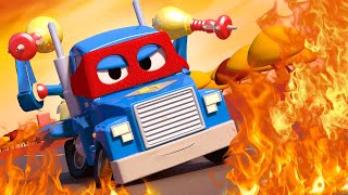 Pożar i akcja ratunkowa – carl super ciężarówka – miasto samochodówdów  bajki dla dzieci