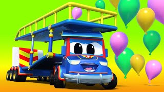 Walentynki: super transporter ratuje dzieci z balonu – super ciężarówka w mieście samochodów !