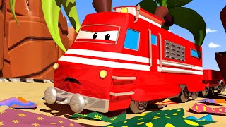 Wielkanoc: pociąg sprzątacz – lokomotywa troy w mieście samochodów bajki dla dziecia