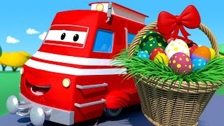 Wielkanoc: pociąg wielkanocny – lokomotywa troy w mieście samochodów bajki dla dziecia